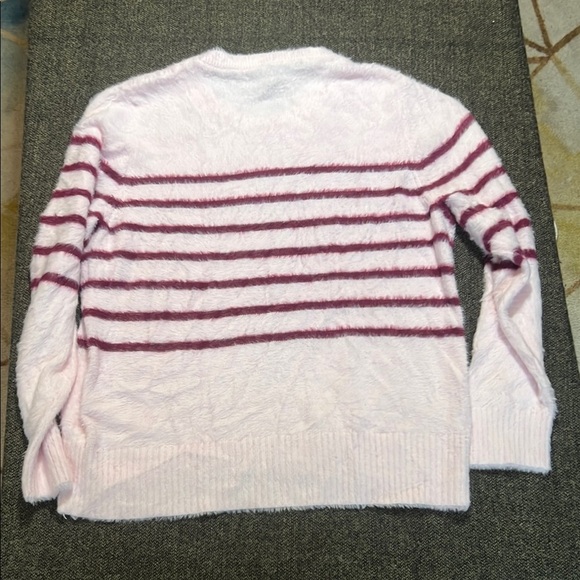 NWT Bleu Gray Soft Fuzzy Pink Striped Sweater sz L - Picture 9 of 9